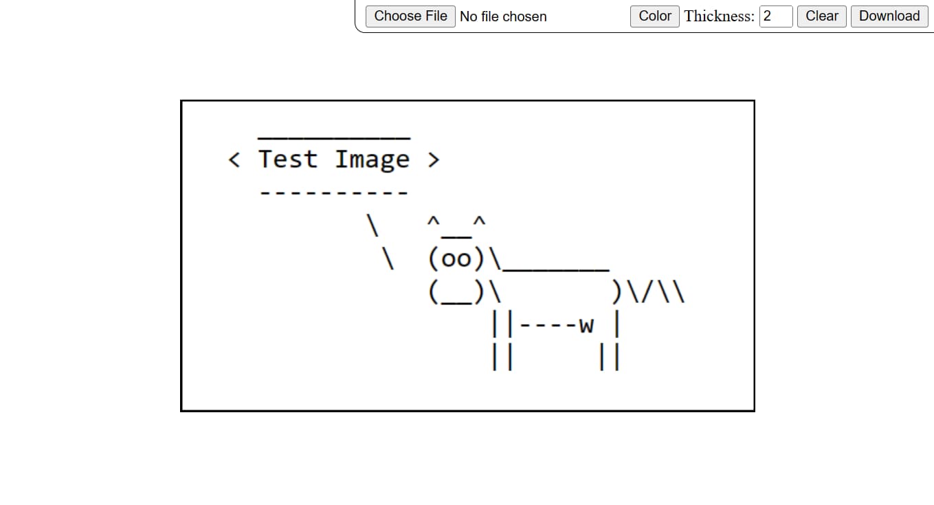 Screenshot of the Frame-It web application with the test image loaded. The test image has had border inserted into it by Frame-It.